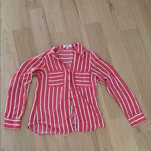 Express Red and White Striped Button Down Shirt